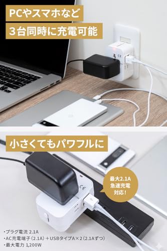【現役パイロット推薦×るるぶ掲載】公式 セカプラ 【国際安全品質規格 3冠】全世界200カ国対応×ダブルUSB＋ACアダプタ充電 ３充電ポート搭載 変換プラグ 海外 コンパクト 旅行用 コンセント EU 韓国 用 延長プラグ＋収納保護ケース付き 海外旅行 よくあるトラブル10選と対応策コラム付属 【経産省ツーリストモデル認証済み】ベーシックモデル 海外用 日本国内使用不可 (ホワイト)