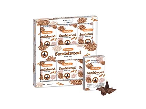 Stamford London 30430 Sandalwood Incense Backflow Cones, 12 Cones x 6 Packs