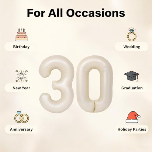 Image of Number Balloons for Birthday Decorations - 40 Inch Large Party Balloons 30, Cream Foil Number Balloons for Boys Girls, Balloons for Party Supplies
