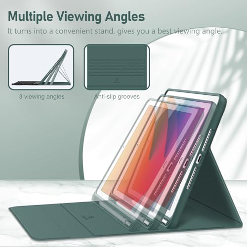 FINTIE Tastatur Hülle für iPad 10.2 Zoll (9/8/ 7 Generation - 2021/2020/2019), Schutzhülle mit TPU Rückschale, Pencil Halter und magnetisch Abnehmbarer Tastatur mit QWERTZ Layout, Dunkelgrün 4