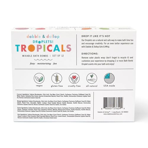 Image of Dabble & Dollop Bath Bombs, 100% Natural Bath Bombs for Kids, Tropical Scents - USA Made, Moisturizing & Fun Droplets, Paraben & Sulfate Free, Vegan, Gluten-Free, Tear-Free (Set of 12)