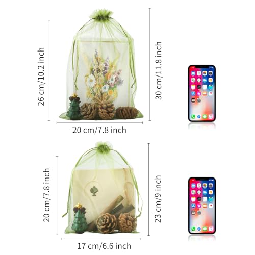 Image of Mstar Packing 100PCS Premium Sheer Organza Bags, Green Wedding Favor Bags, 6.6 x 9 inch Reusable Large Mesh Bag Drawstring Jewelry Gift Bag for Party, Christmas, Makeup Organza, Wrapping Supplies