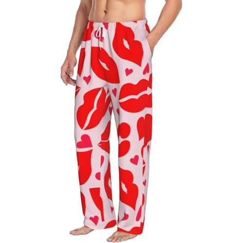 Lips Kiss For Men'S Lightweight Pajama Pants Adjustable Drawstring & Pockets All-Season Sleepwear