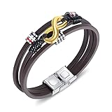 ATEIELLI Pulsera Infinito Cuero PU Marrón Acero Inoxidable Longitud 21cm JWB309 (Marrón-oro)