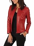 EXCENT OUTERWEAR Womens leather jackets Motorcycle Bomber Biker Real leather jacket women (Red,...