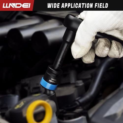 Image of LLNDEI 3 /8 inch Drive Swivel Socket Set, 19PCS Deep Universal Impact Socket Set, Metric(8mm-22mm) Premiun Wobble Socket Set, CR-MO Steel,3 inch& 6 inch Extension Bar