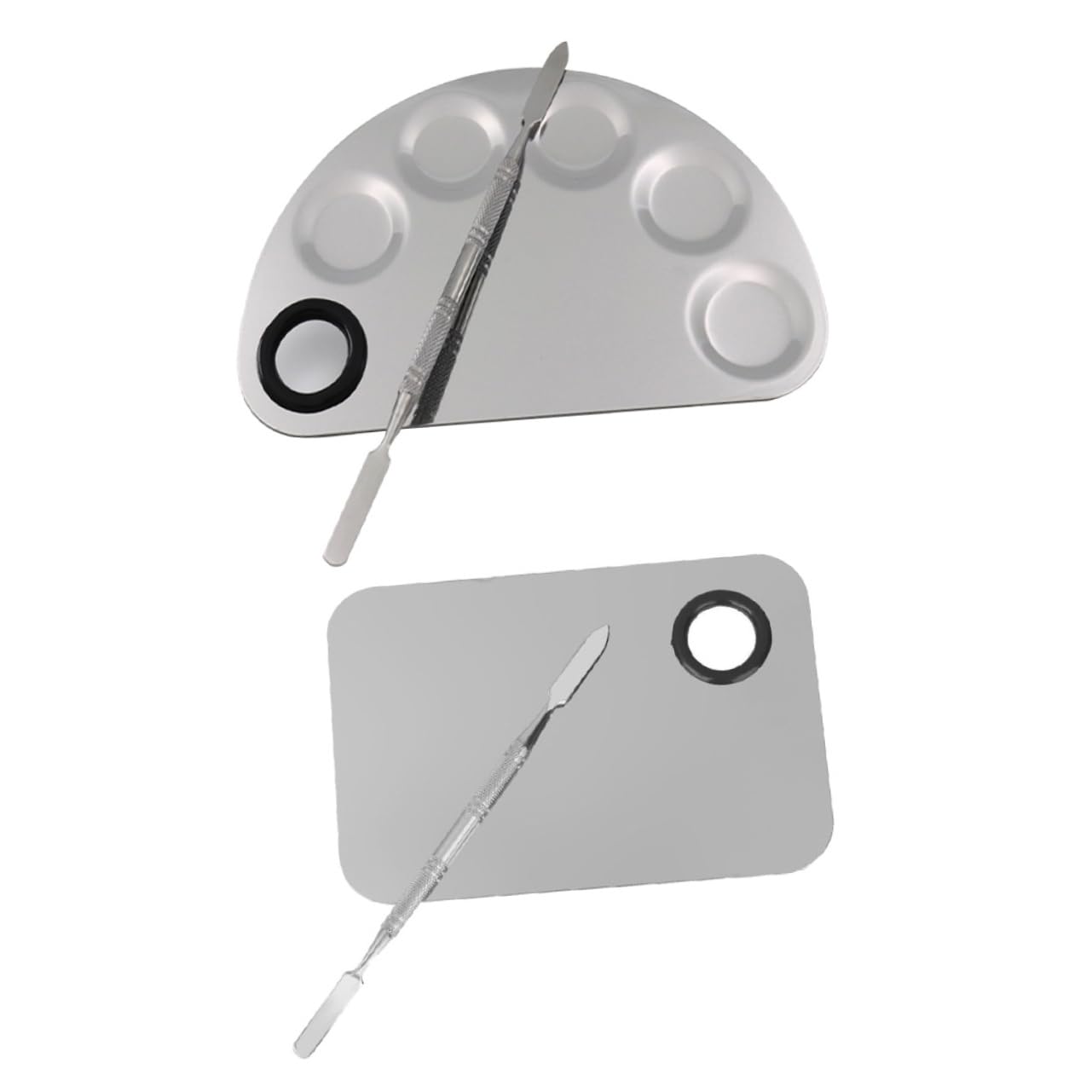 PartyKindom Stainless Steel Makeup Palette Set 2 Pcs Smooth Easy to Clean for Mixing Foundation Nail Art