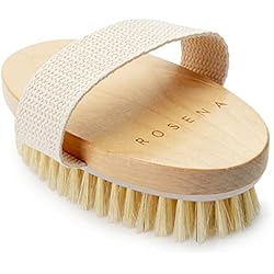Cepillo corporal de cepillado en seco, lo mejor para exfoliar la piel seca, drenaje linfático y tratamiento de celulitis, orgánico y cepillo de masaje con cerdas de jabalí naturales (ovaladas)