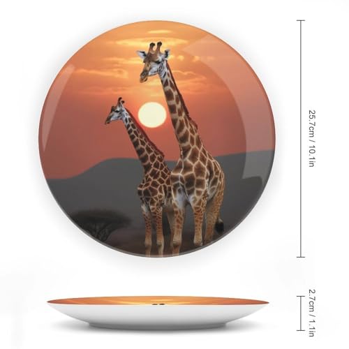 Plato decorativo bone china con jirafa al atardecer 10 pulg miniatura 2