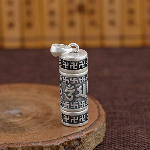 THTHT S925 Plata Collar Retro Cuadro Gawu Hombres, Mujeres Budismo Mantra De Seis Caracteres Creative Personalidad Singular Don Unisex
