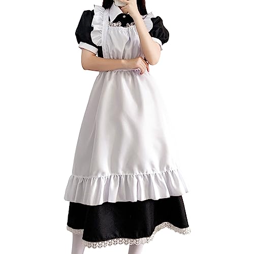 Viktorianisches Edwardian Schwarzes Dienstmädchen Cosplay Kostüm Kleid für Damen Mittelalter Maid Schürze Outfit Halloween Party