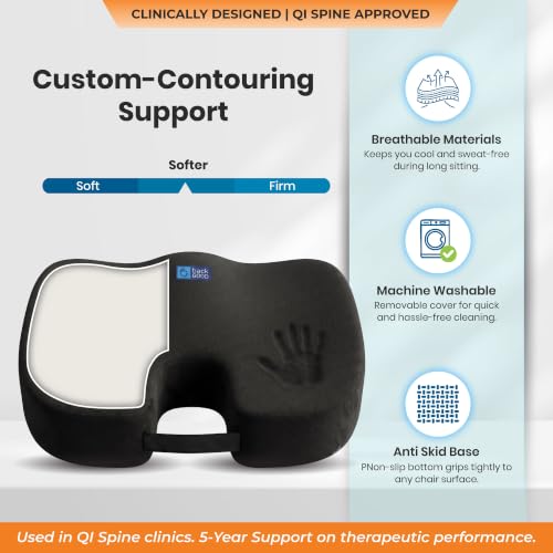Image of Orthopedic Coccyx Seat Cushion for Tailbone Pain |5-Year Warranty |Memory Foam Chair Pad for Sciatica, Hip, Back, Pregnancy Pain Relief | Office Chair and Car Seat |Upto120 Kg (Black)