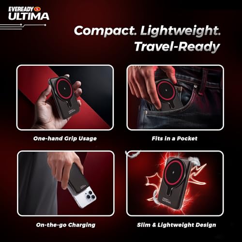 Image of Eveready Ultima MagSafe Compatible Power Bank- PB30, 5,000mAh, 22.5W Wired & 15W Magnetic Wireless Fast Charging for iPhone 12 & Above, Android & Qi Devices (Ensure Device & Case Compatibility)