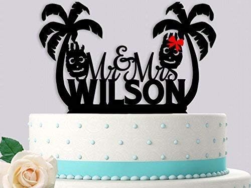 Beach Tropical Destination Cast Away Wilson Wedding Cake Topper Funny Personalized
