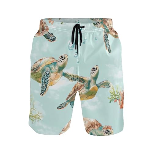 Short de bain 2 couches pour homme motif tortue bleu sarcelle confort plage
