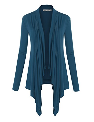 Image of Lock and Love Women's Draped Front Open Asymmetrical Cardigan - Casual Long Sleeve Lightweight Duster