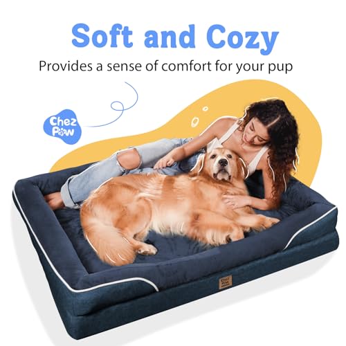Image of Chez Paw Orthopedic Waterproof Dog Bed for Medium and Large Dogs | Egg Crate Foam, 4-Sided Bolster Support, Waterproof Liner, Non-Slip Bottom, Removable Bolster Cover, 36 x 27 Inch