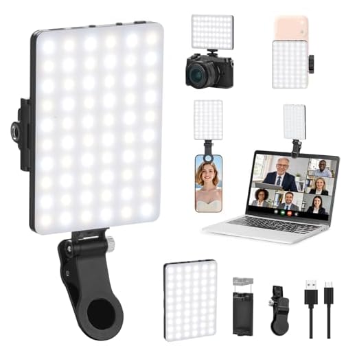 Newmowa 60 LED High Power Rechargeable Clip Fill Video Light with Front & Back Clip, Adjusted 3 Light Modes for Phone, iPhone, Android, iPad, Laptop, for Makeup, TikTok, Selfie, Vlog, Video Conference