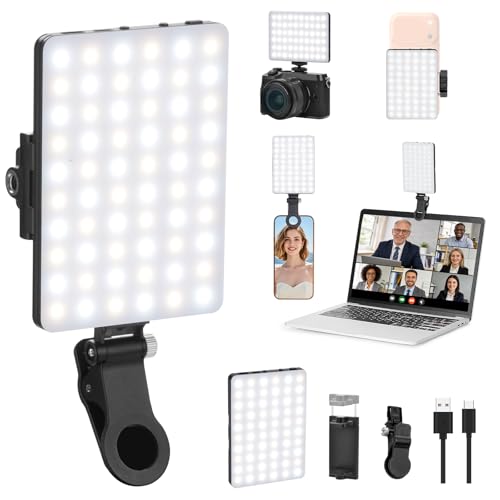 Newmowa 60 LED High Power Rechargeable Clip Fill Video Conference Light with Front & Back Clip, Adjusted 3 Light Modes for Phone, iPhone, Android, iPad, Laptop, for Makeup, TikTok, Selfie, Vlog