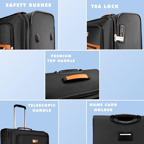 Image of F Gear Softair Small Cabin Soft Luggage | Lightweight Expandable Carry-On Trolley Bag with 360 Spinner Wheels, Silent 8-Wheel System, Built-in TSA Lock, Anti-Theft Zipper & Luggage Tag (Black)