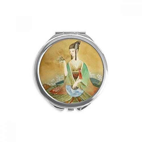 Miroir de poche illustré beauté chinoise vintage 2,6 x 2,4 pouces pour maquillage portable
