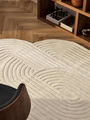 Image of Hand-Tufted Woolen Large Carpets for Living Room 8x11 Ivory Color Modern Anti-Skid Area Rug High Pile Thick Carpet & Rugs for Hall & Bedroom