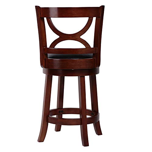 Amoyland Menis Counter Stool with Back, 24-Inch Height Upholstered-Nailhead Seat Swivel Barstool, Perfect for Pub and Kitchen Island Bar Stools - Cherry/Black (Cherry)