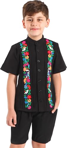 YZXDORWJ Boys Mexican Shirt Guayabera Shirts Kids Cuban Short Sleeve Tops Traditional Embroidered Casual Blouse Toddler3