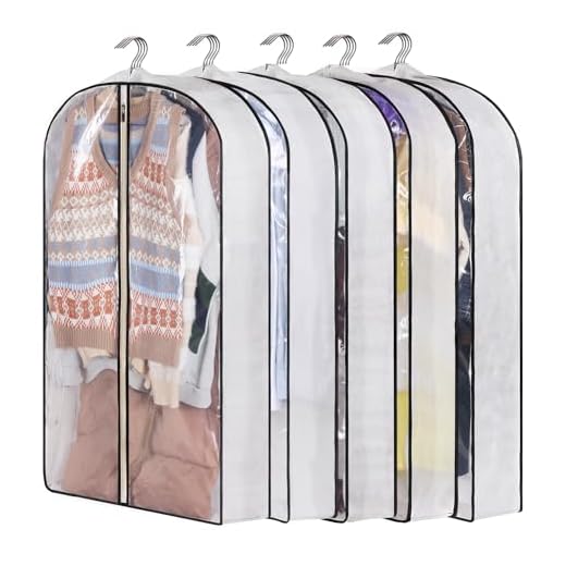 KIMBORA 40" Garment Bags for Hanging Clothes Storage with 4" Gussetes Clear Suit Bags for Closet Storage Coat Cover for Sweaters Shirts, Jackets, (5 Packs,White)