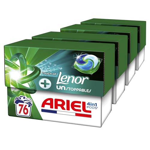 Ariel PODS 4en1, Lessive en Capsule, Avec Une Touche De Lenor Unstoppables Aerien, 76 Lavages (4x19), 7 Jours De Fraîcheur Longue Durée, Dissolution Rapide...