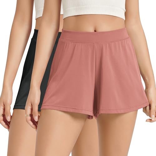 Image of ODODOS 2-Pack Ultra-Soft Modal Lounge Shorts for Women - Lightweight & Breathable Sleepwear, 3 inch Inseam
