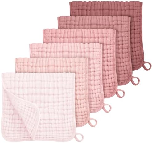 Looxii Muslin Burp Cloths 100% Cotton Muslin Cloths Large 20”x10” Extra Soft and Absorbent 6 Pack Baby Burping Cloth for Boys and Girls Gradient Pin