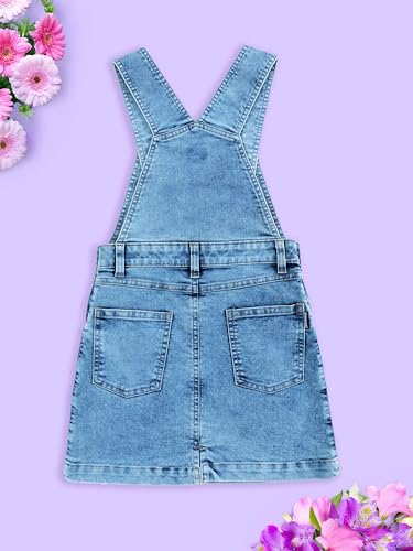 Image of KiddoPanti Girls Solid A-Line Fit Pinafore 5 Pocket Denim Dungaree Skirt