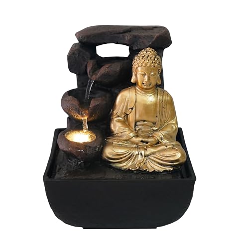 Fontaine d'intérieur LED SHAGMA avec Bouddha doré - Petite Fontaine décorative pour Maison, Bureau - ARUM