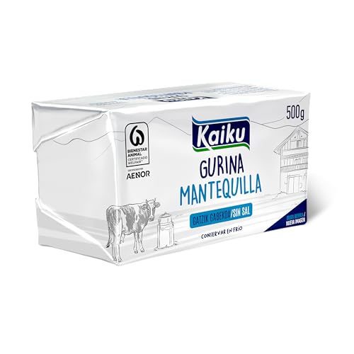 KAIKU - Mantequilla 500 g, Mantequilla de Leche Fresca, Fácil de Untar, Suave y Cremosa, Ideal para Untar, Cocinar y Repostería, sin Aditivos ni Conservantes, Receta Tradicional, Formato Práctico
