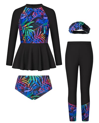 Image of GRACE KARIN Girls Long Sleeve Swimsuit Mermaid Bathing Suit Rash Guard Swimwear 4 Piece Size 5-12