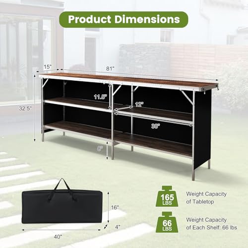 Image of COSTWAY 81 inch Folding Picnic Table, Portable Bar Table with Carry Bag