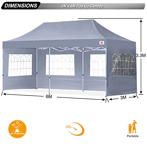 ABCCANOPY 3 x 6M Ez Pop Up Canopy Tent with Church Window Sidewalls, Commercial Tent-Series with Carrying Case/Bag (Grey) - Image 2