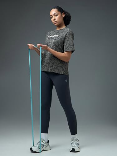 Image of TECHNOSPORT Women's Relaxed Fit Abstract Print Jacquard Crew Neck Half Sleeve T-Shirt for Gym, Sports & Regular Use