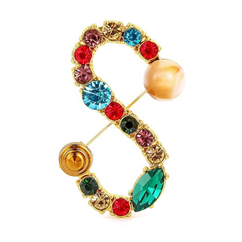 Image of Rhinestone Initial Brooch - 26 Letter A-Z Lapel Pin with Colorful Crystals - Capital Letter Pin for Women & Girls - Suitable for Dress, Suit, Bags & Decors