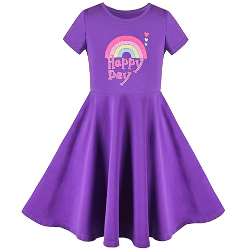 Image of Sunny Fashion Girls Dress Colorful Striped Knitted Cotton Stretch School