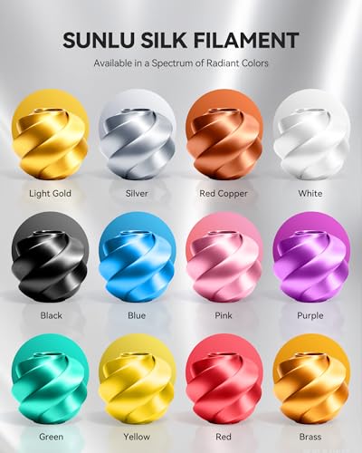 Image of SUNLU Silk PLA Plus Filament 4kg Bundle,Shiny Silk Surface PLA+ 3D Printer Filament 1.75mm ±0.02mm,Glossy 3D Printing Filament,Good Vacuum Packaging,1kg Spool,4 Packs.(Gold+Sliver+Black+Red)