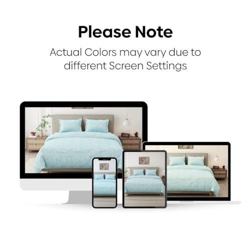 Image of Haus & Kinder King Size Bedsheet for Double Bed with 2 Pillow Covers 108 Inch x 108 Inch| Premium Soft & Silky Pure Cotton 300 TC Flat King Bedsheet | Ashen Blossom Mint