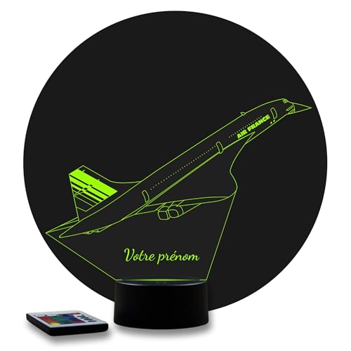 JNB-Maker Lampe LED 3D Concorde Personnalisée Prénom – Veilleuse 16 Couleurs + Télécommande – Cadeau Passion Aviation & Avion Supersonique –...