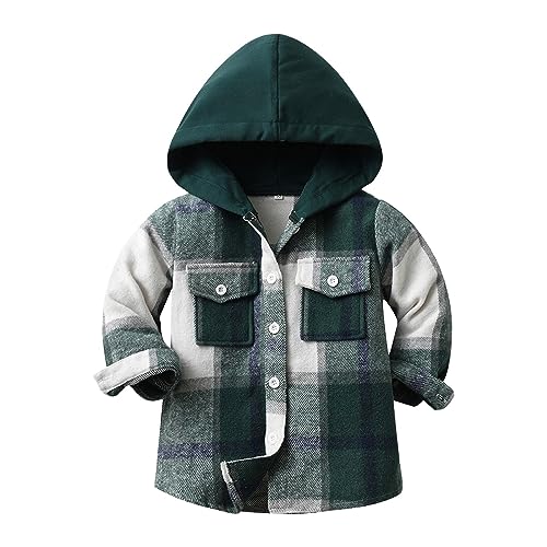 RNTOP Toddler Baby Boys Girls Hooded Plaid Shirts Jacket Kids Long Sleeve Lapel Button Down Shirt Top (C, 7-8 Years)