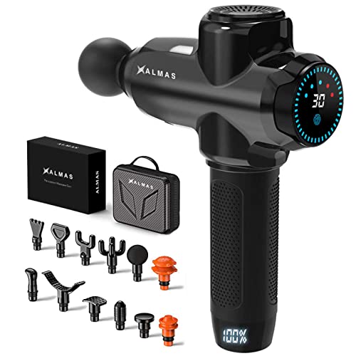 Deep Tissue Percussion Massage Gun, Powerful, Portable & Ultra-quiet brushless motor. Handheld Body Back Muscle Massager with 12 Massage Heads. Pain relief and muscle relaxation electric massager (Black)