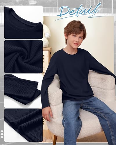 LessonZoo 3 Pack Boys Waffle Shirts Kid Long Sleeve Warm Tops 9-10Y 3Color - image 5