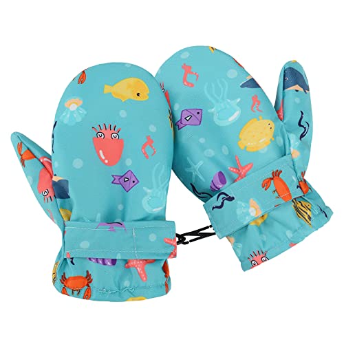 Image of American Trends Lined Fleece Toddler Mittens Kids Winter Ski Gloves Waterproof Snow Baby Mitten for Boys Girls, Sea World, L (Fits 4-6 Years)