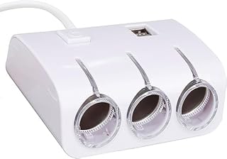 مقبس موزع ولاعة السجائر في السيارة مع شاحن بمنفذي USB، أبيض، MAS-30