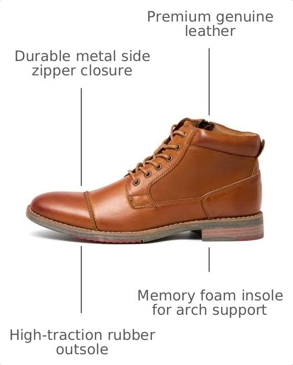 Image of Arkbird Men's Dress Boots Genuine Leather Cap Toe Ankle Boot with Side Zipper for Casual Business Formal Wear